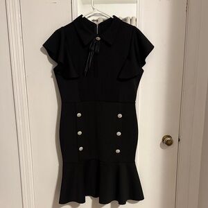 Elegant Black Dress with diamond Button Accents